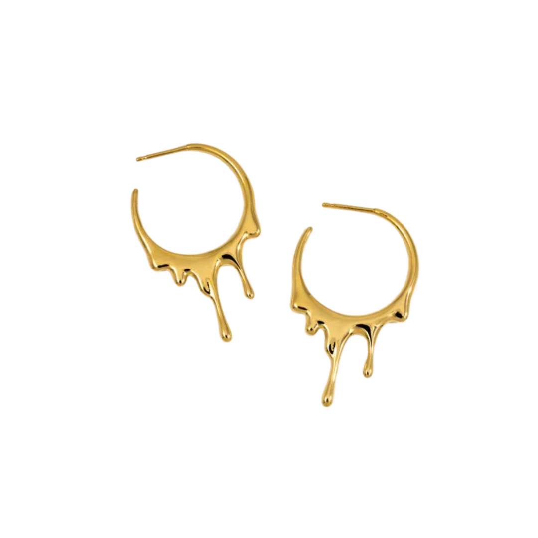 Gold Dripping Circular S Hoop Earrings