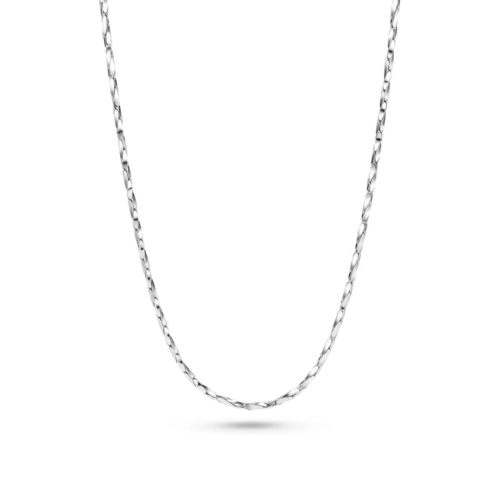The Savona Chain Necklace by Sif Jacobs, crafted from rhodium-plated 925 sterling silver with a subtle twisted design, is displayed against a plain white background.