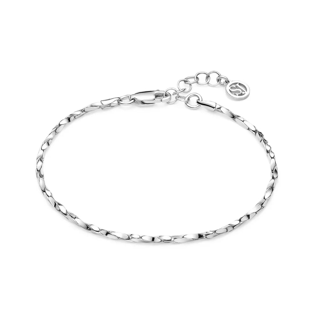 The Savona Bracelet by Sif Jacobs is crafted from rhodium 925 sterling silver with a lobster clasp, adjustable extender chain, and a small round charm at the end.