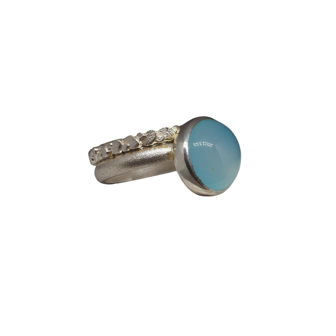 Sea Green Agate Double Wing Ring in Frosted Silver