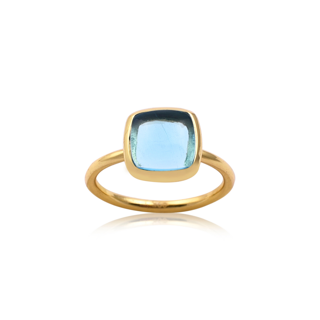 Square Blue Topaz Gold Ring