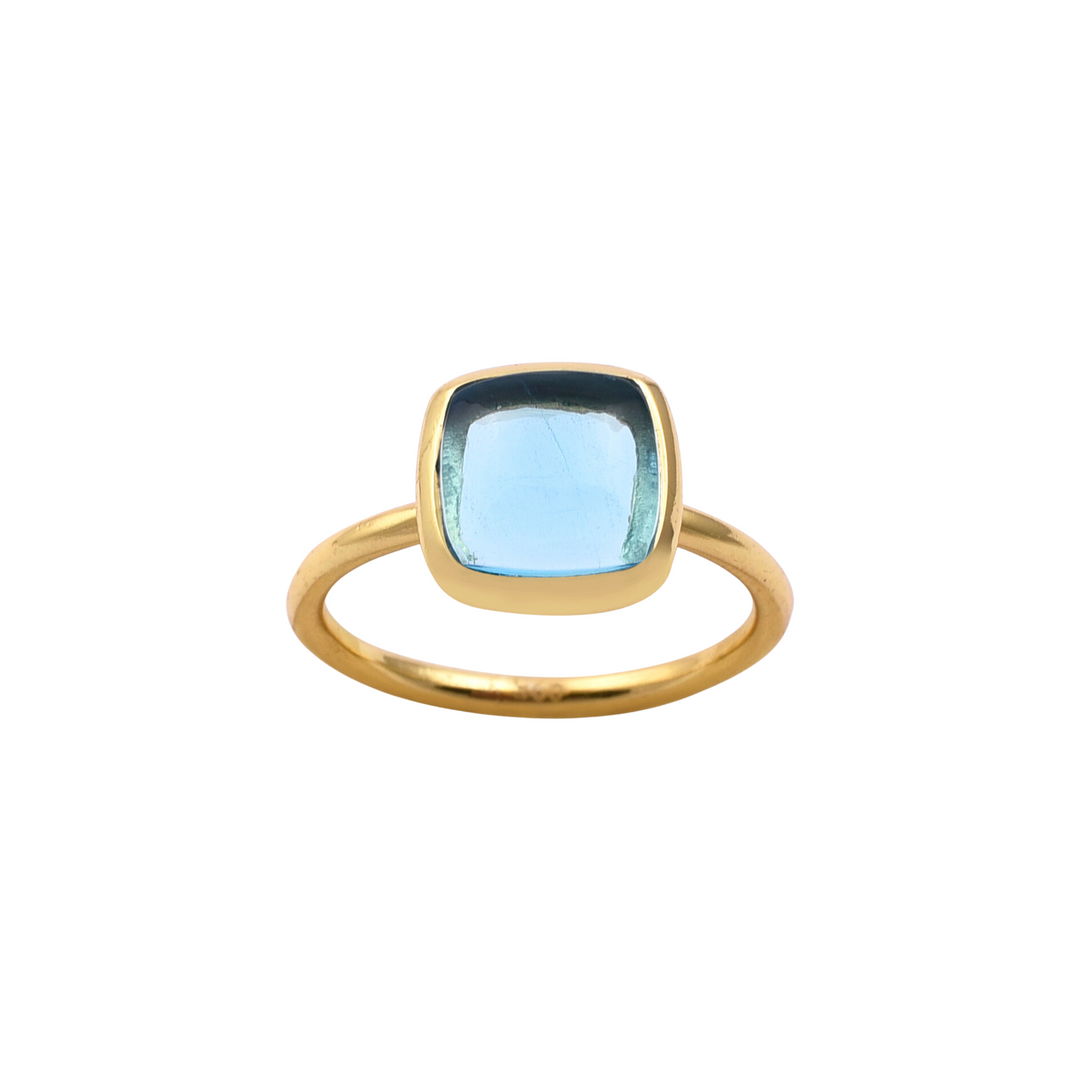 Square Blue Topaz Gold Ring