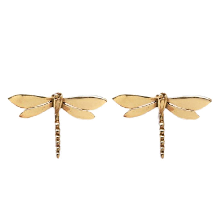 A pair of Wildlife Large Dragonfly Studs by Gallardo & Blaine Designs, with delicate detailing on the wings and body, displayed against a white background.