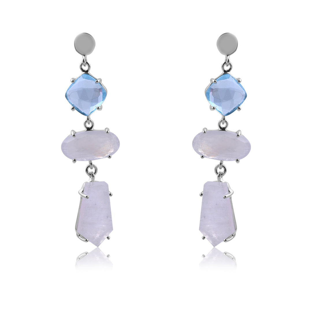 Moonstone & Blue Quartz Silver Drop Earrings