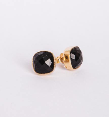 Black Onyx set in gold stud earrings - The Collective Dublin