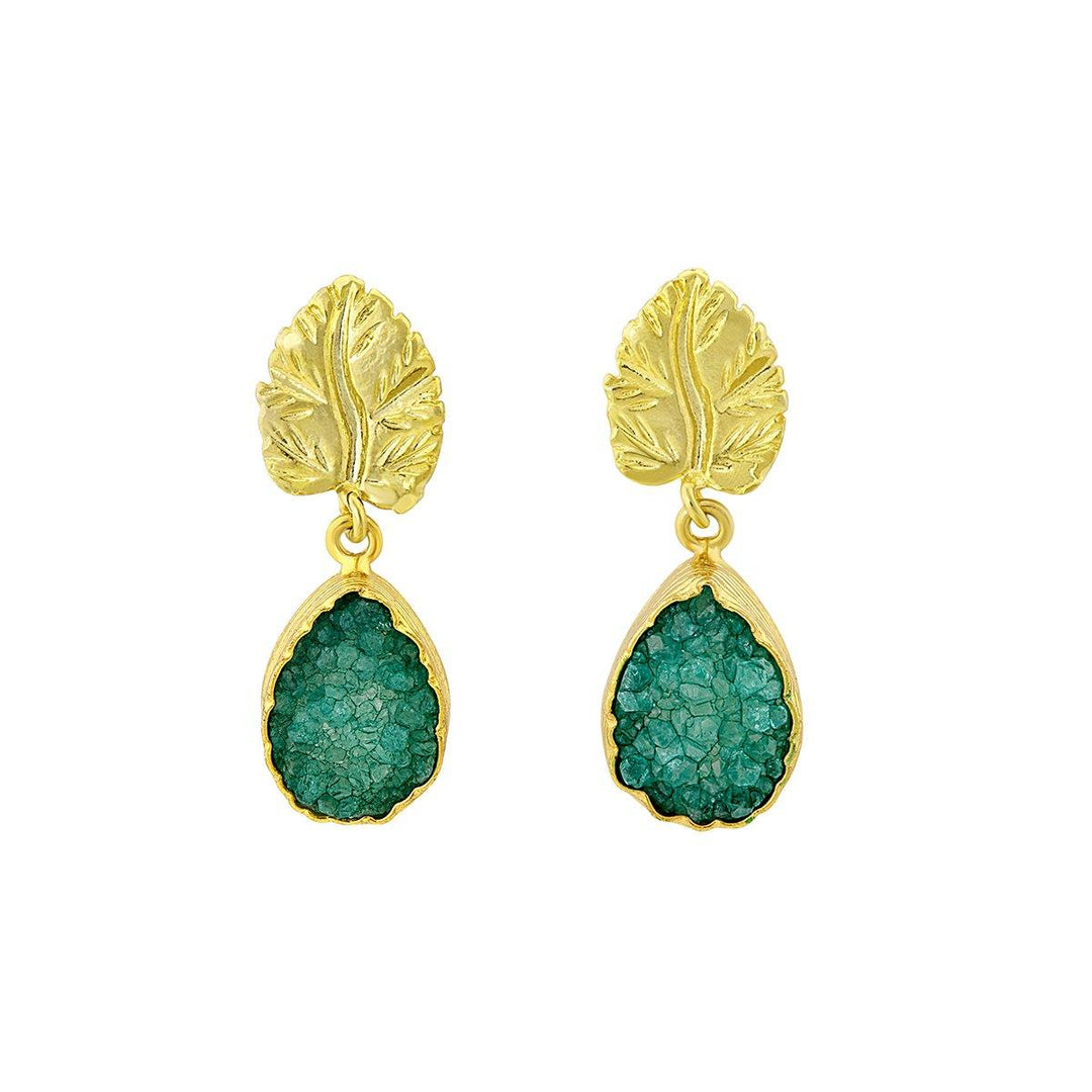Green druzy and gold leaf earrings - The Collective Dublin
