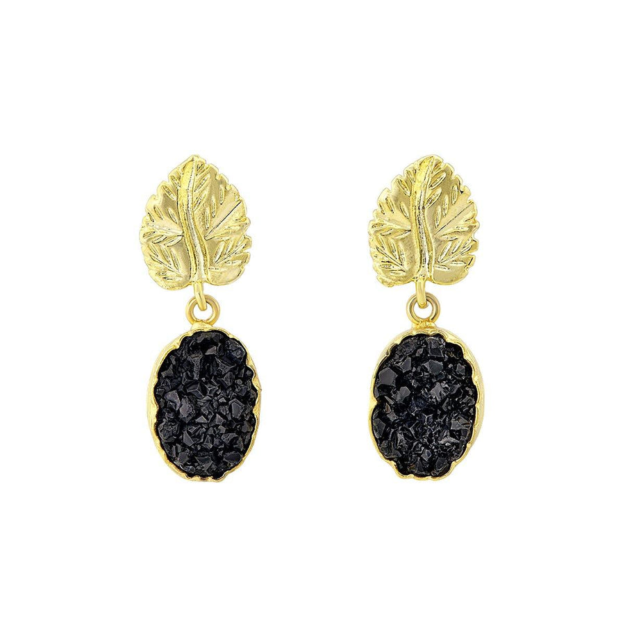 Black druzy and gold leaf earrings - The Collective Dublin