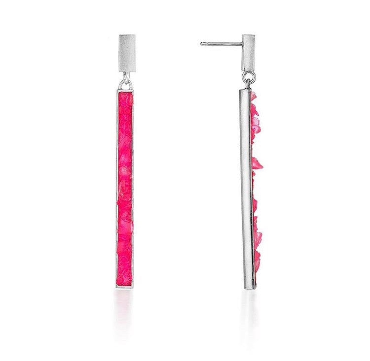 Neon Pink Resin & Silver Earrings - The Collective Dublin