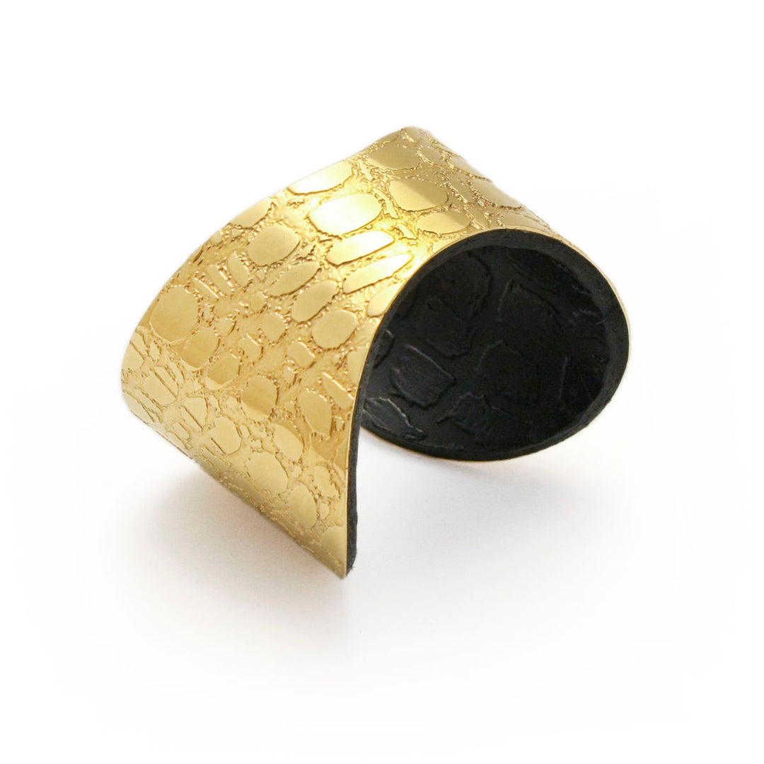 Skin Textured Gold & Black Etched Cuff - Narrow