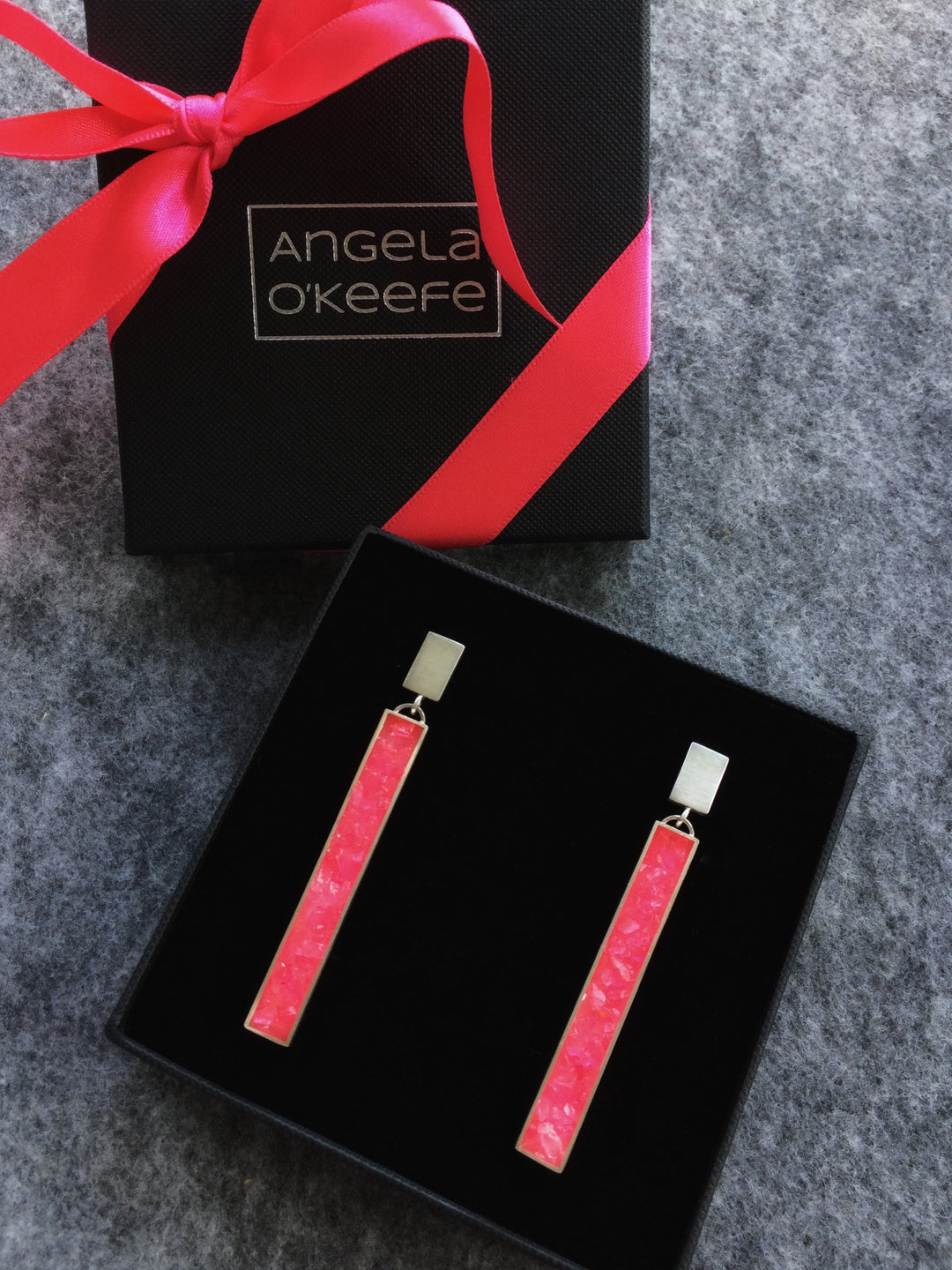 The Collective Dublin - Home to Irish Design - Angela O'Keefe : Neon Pink Resin & Silver Earrings