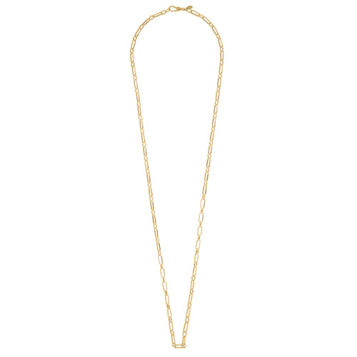Geo Rectangular Link Long Necklace With Clip Fastening - Gold