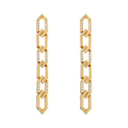 Pave & Metal Chain Link Earrings - Gold