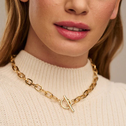 Geo Open Link T-Bar Necklace - Gold