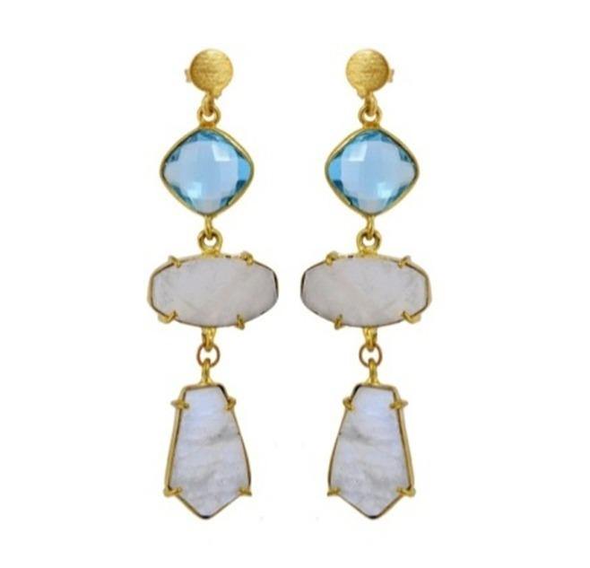 Blue topaz and moonstone gold earrings - The Collective Dublin