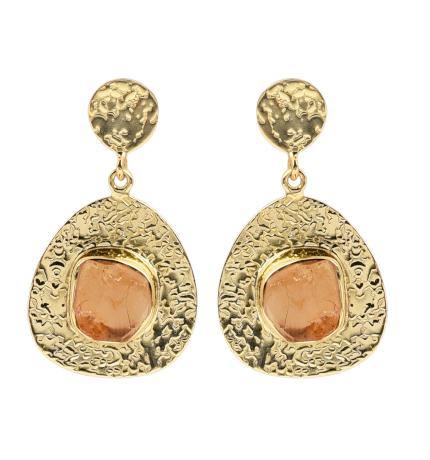The Collective Dublin - Home to Irish Design - Watermelon Tropical  : Rough Citrine Gold Earrings