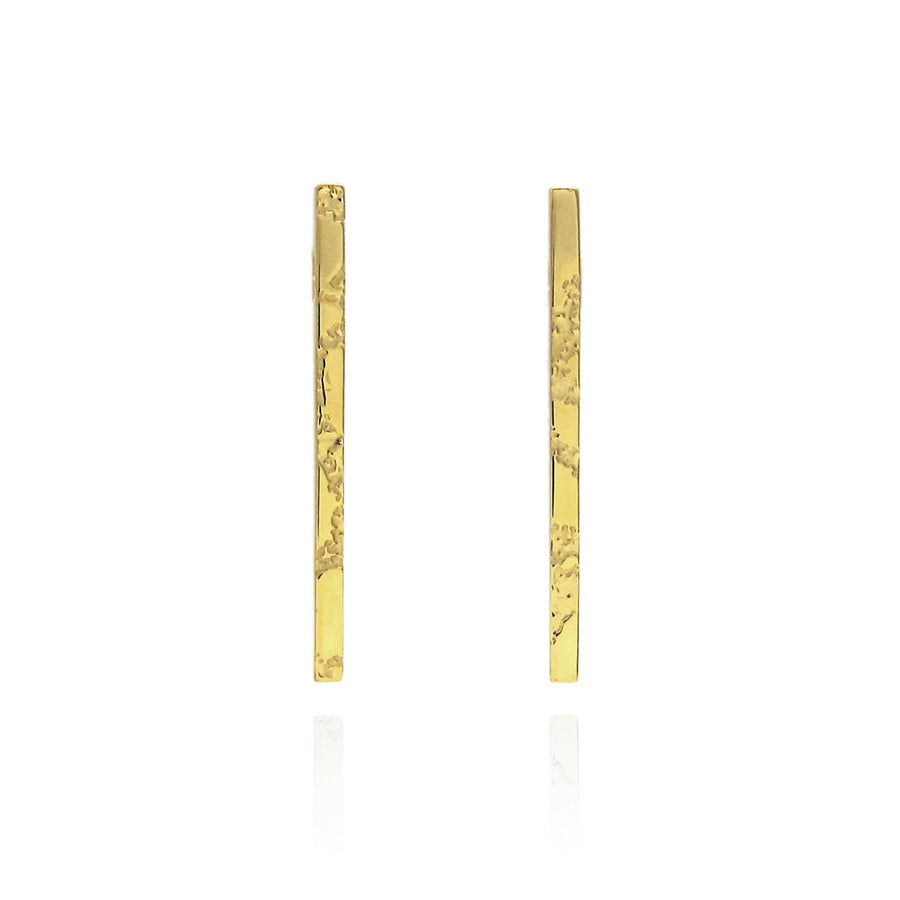 SKIN TEXTURED STRAIGHT BAR EARRINGS - GOLD PLATED SILVER - 1