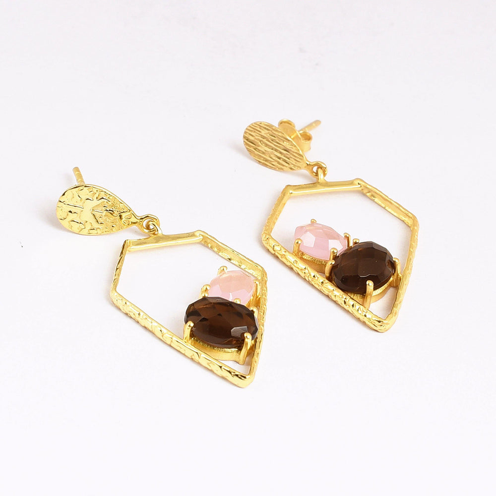The Collective Dublin - Home to Irish Design - Watermelon Tropical  : Smoky & Rose Chalcedony Gold Earrings
