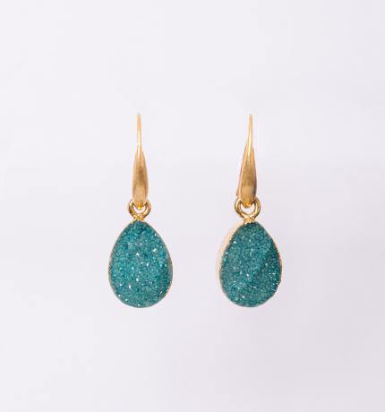 The Collective Dublin - Home to Irish Design - Watermelon Tropical  : Teal Blue Druzy Set in Gold Drop Earrings