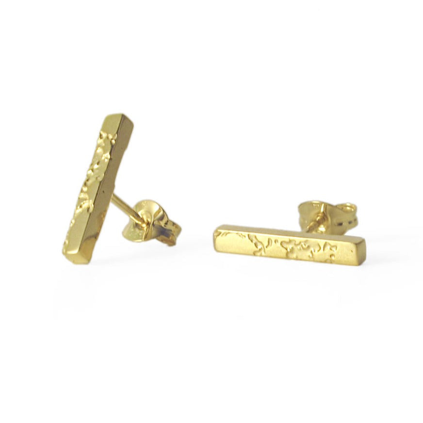 SKIN TEXTURED BAR STUD EARRINGS - GOLD PLATED SILVER - The Collective Dublin