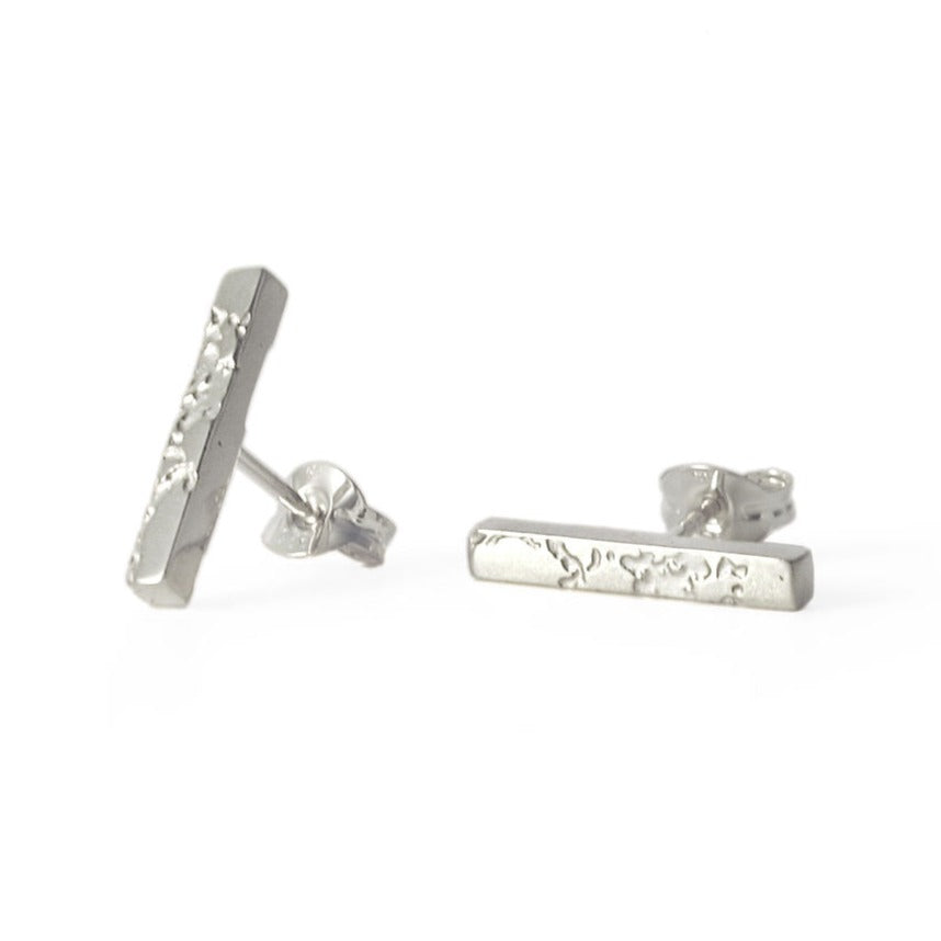 Skin Textured Mini Bar Stud Earrings - Sterling Silver