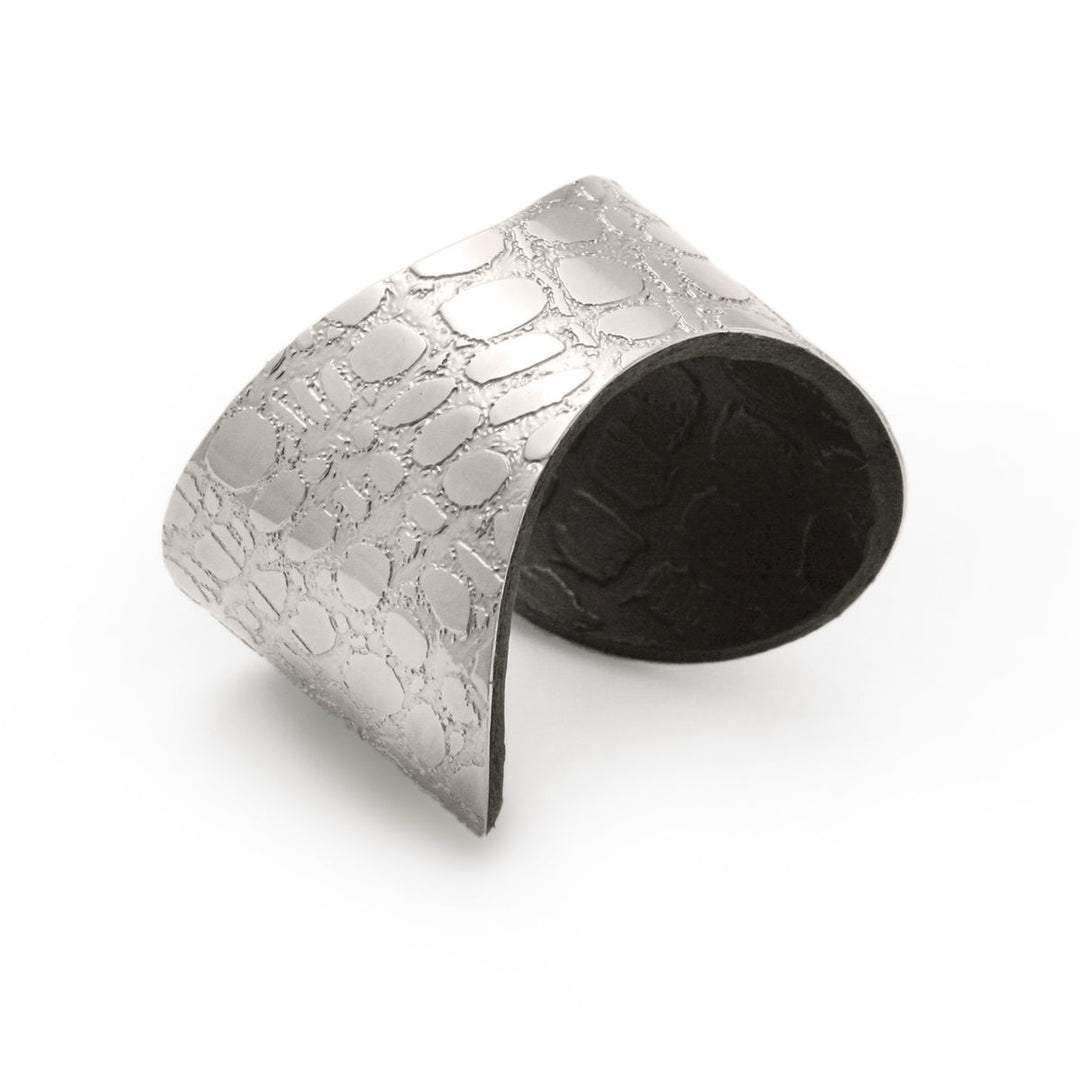 Skin Textured Silver & Black Etched Cuff - Narrow