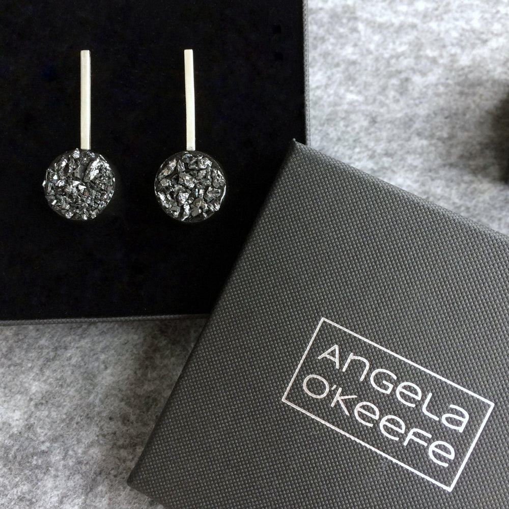 Urban Geode Silver Sphere Drop Earrings - The Collective Dublin