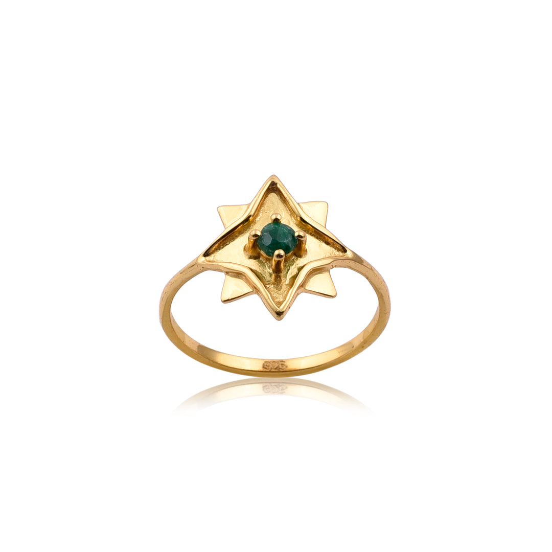 Gold Star & Rough Emerald Ring