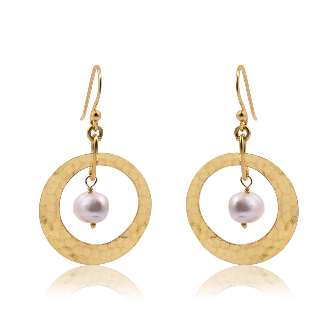 Pearl in Gold Hoop Dangle Earrings