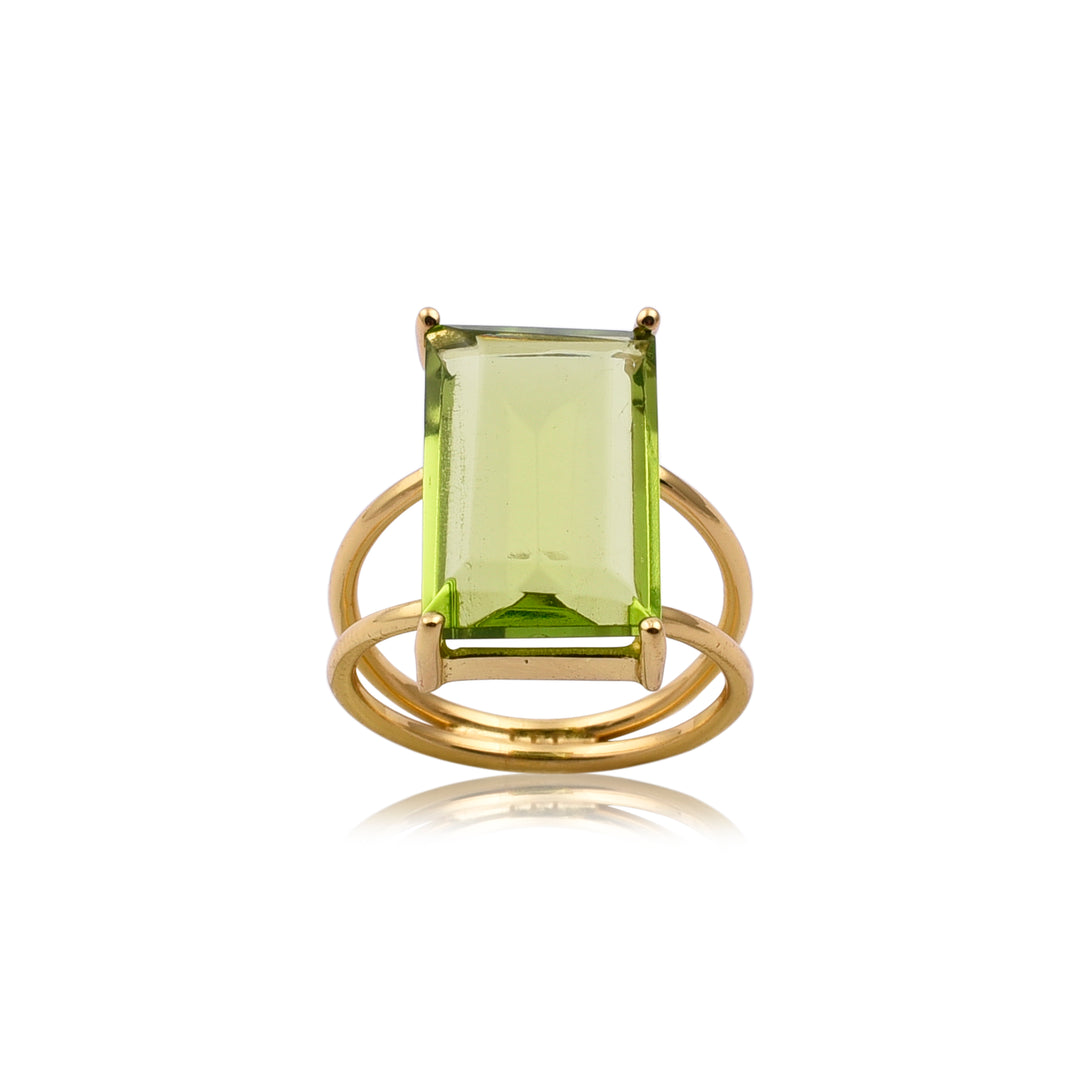 Green Peridot Rectangle Gold Ring