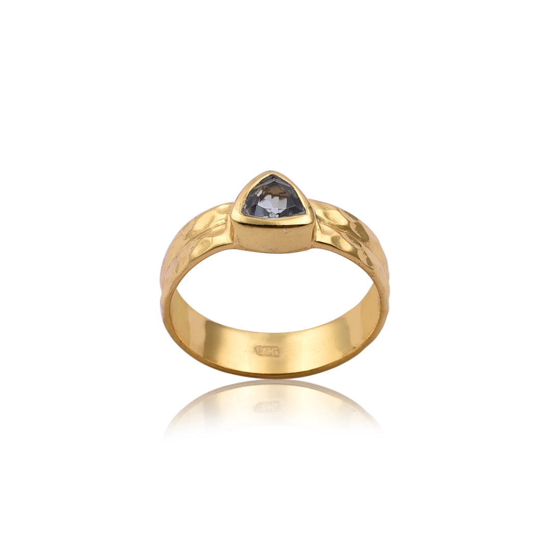 Triangular Blue Topaz Gold Ring