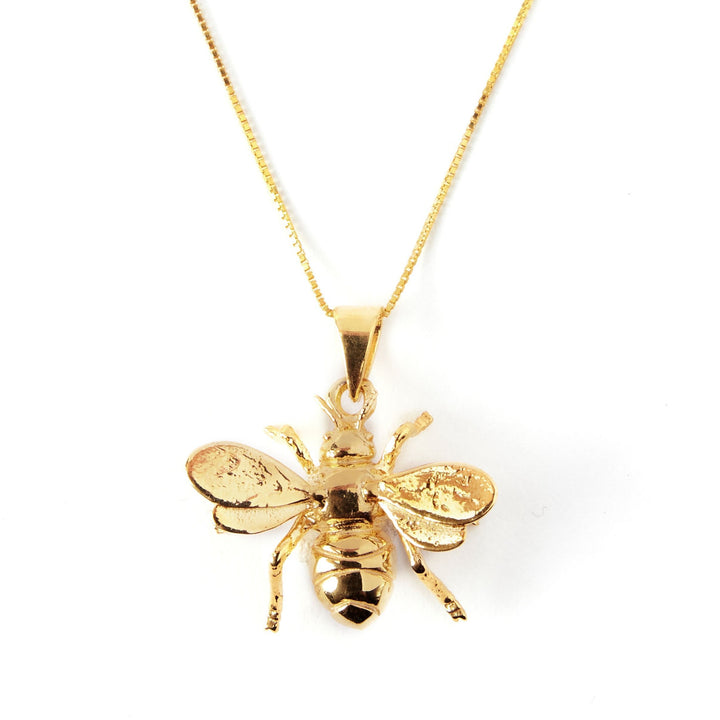 The Gallardo & Blaine Designs Wildlife Pendant - Large Bee With Chain is displayed against a white background.