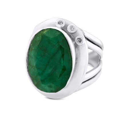 Eyetelia Ring in silver & rough emerald-Gallardo & Blaine Designs