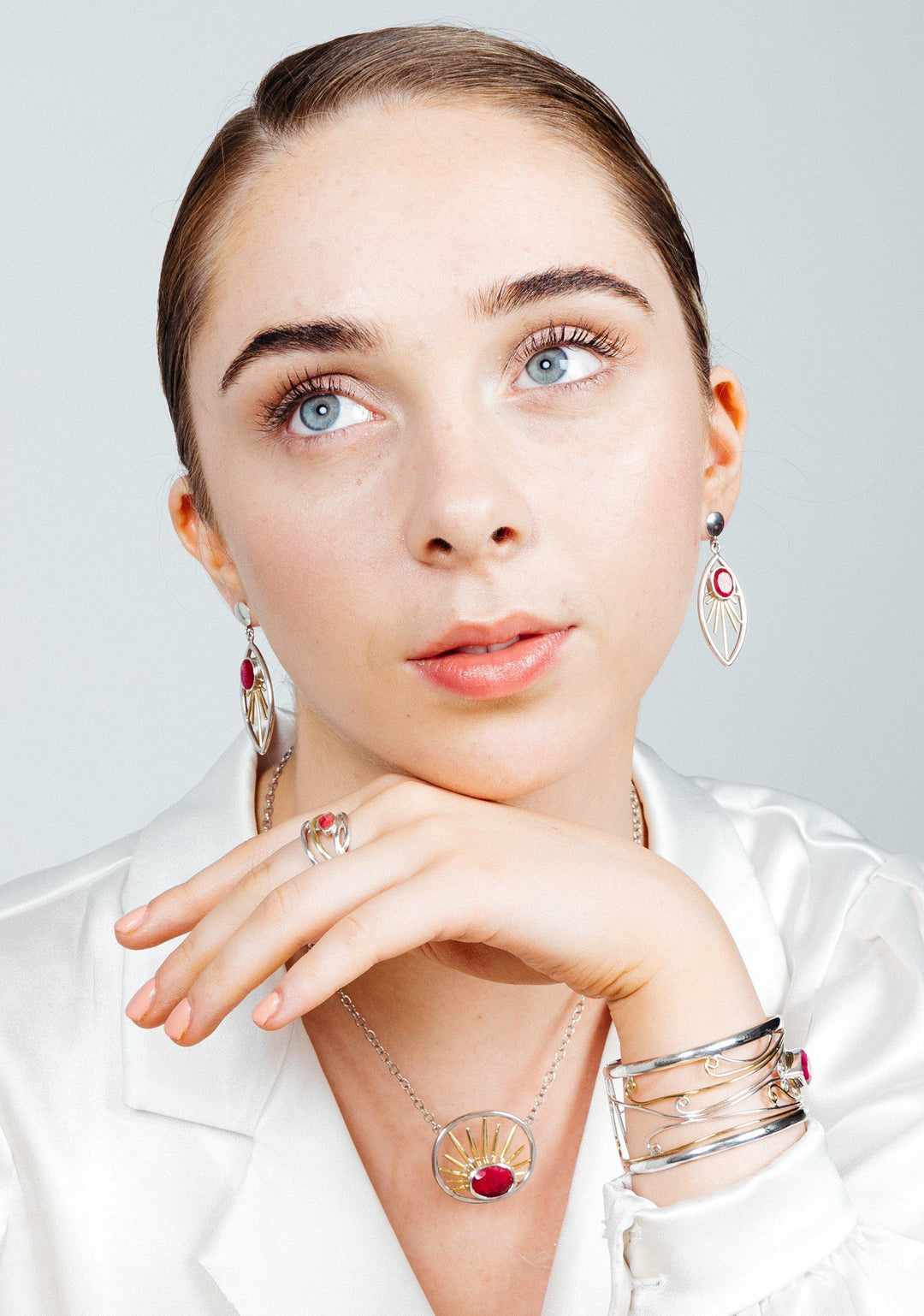 Goddess Drop Earrings Silver & Gold in Moonstone - Gallardo & Blaine Designs