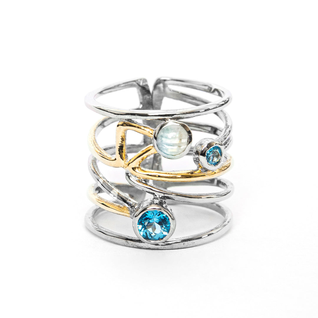 Jasmine ring in blue topaz & moonstone-Gallardo & Blaine Designs
