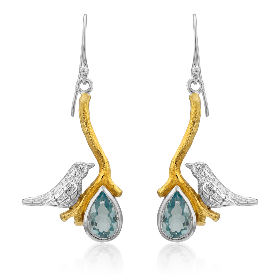 Love Bird Earrings in blue topaz-Gallardo & Blaine Designs