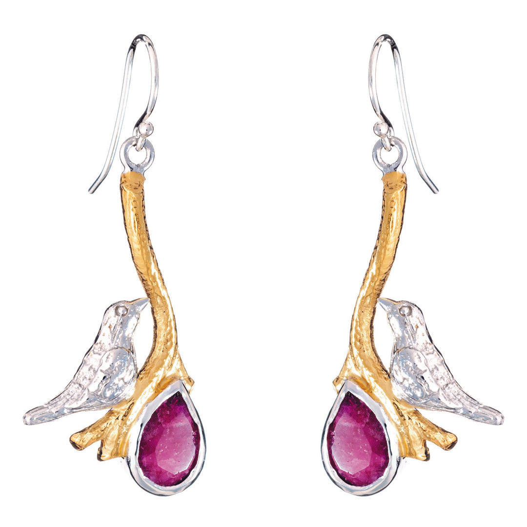 Love Bird Earrings in rough ruby-Gallardo & Blaine Designs