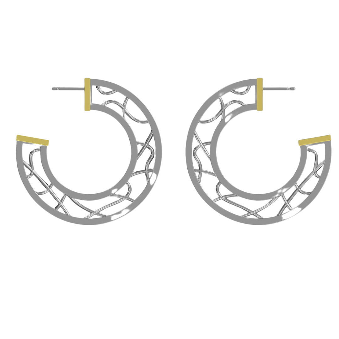 Art Deco silver hoop earrings-Gallardo & Blaine Designs