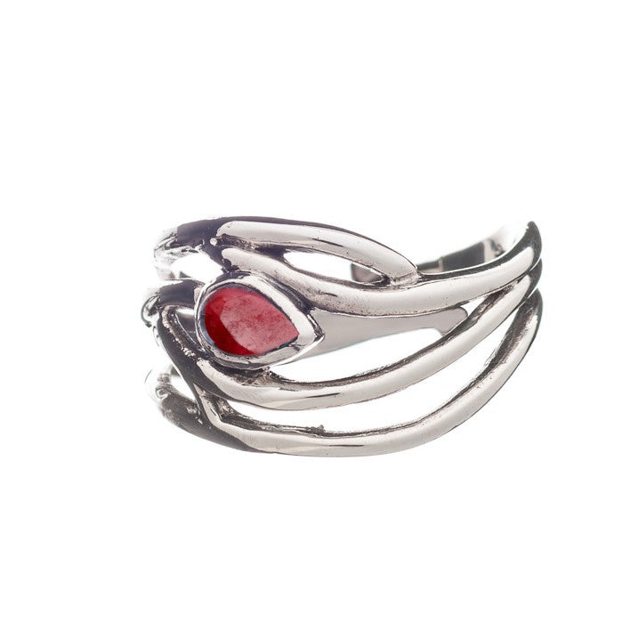 Peacock ring in silver & rough ruby-Gallardo & Blaine Designs