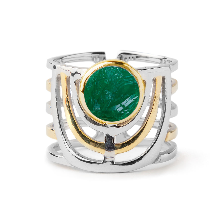 Solar ring in rough emerald-Gallardo & Blaine Designs