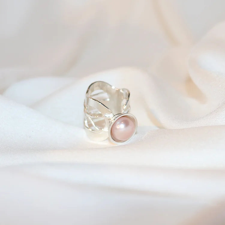 Kantha Freshwater Pearl 'Perfect' Silver Ring by Dublin designer Grace Minnock