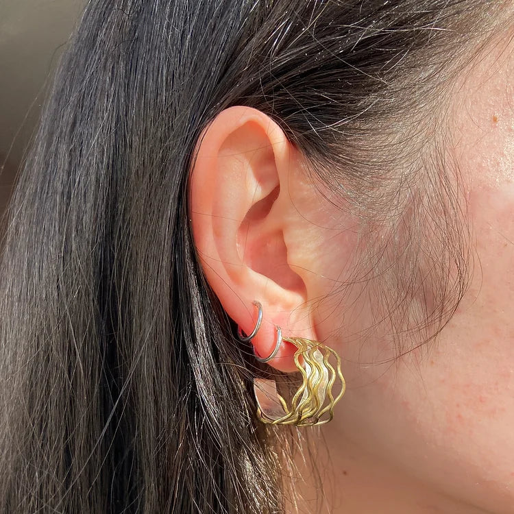 Kantha 'Repair' Silver & Brass Hoop Earrings