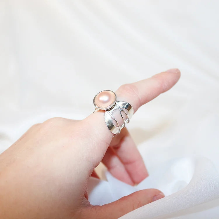 Kantha Freshwater Pearl 'Perfect' Silver Ring by Dublin jeweller Grace Minnock