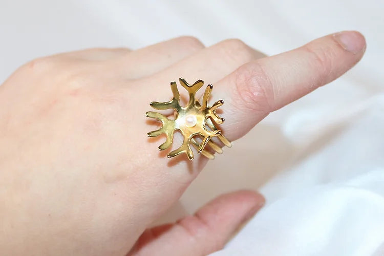 Kintsugi 'Bowl' Freshwater Pearl Gold Plated Ring by Dublin designer Grace minnock