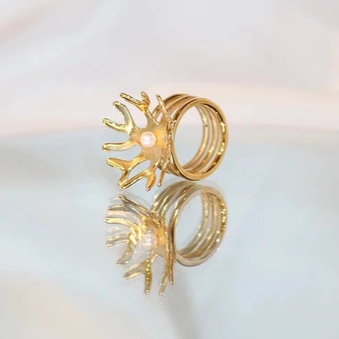 Kintsugi 'Bowl' Freshwater Pearl Gold Plated Ring by Dublin designer Grace minnock