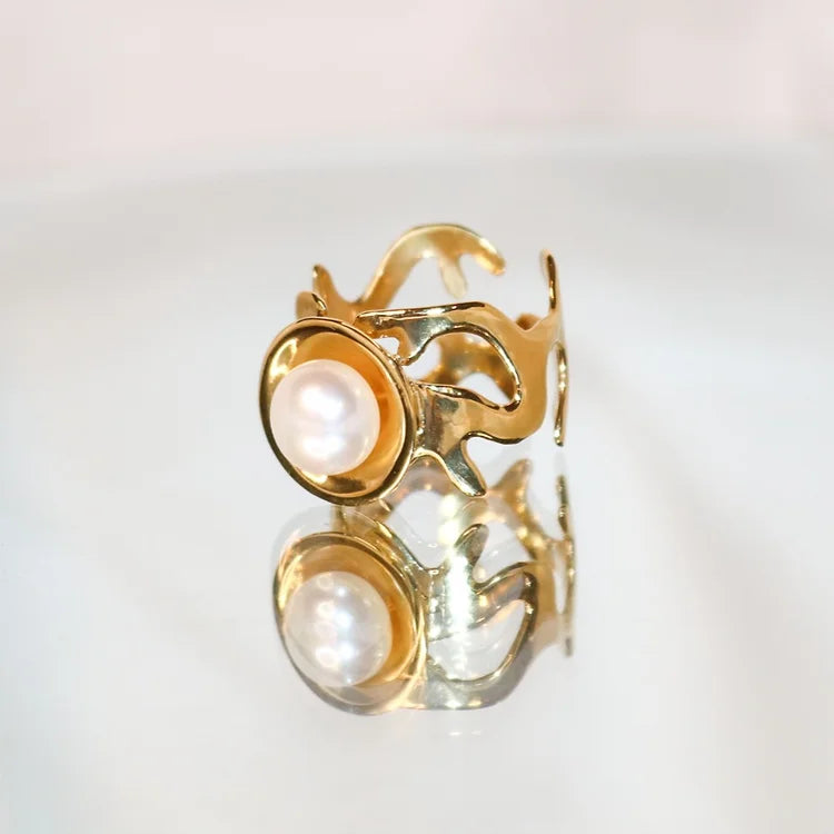 Kintsugi Freshwater Pearl Perfect Gold plated Ring by Dublin Designer Grace Minnock