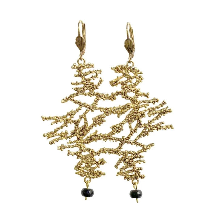 Seaweed with Black Onyx Gold Earrings